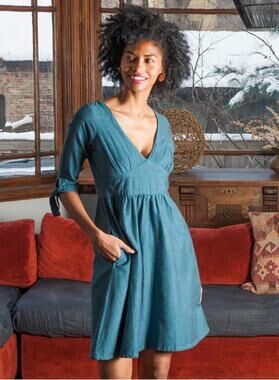 Mata Traders Tie Sleeve Dress Teal Size S